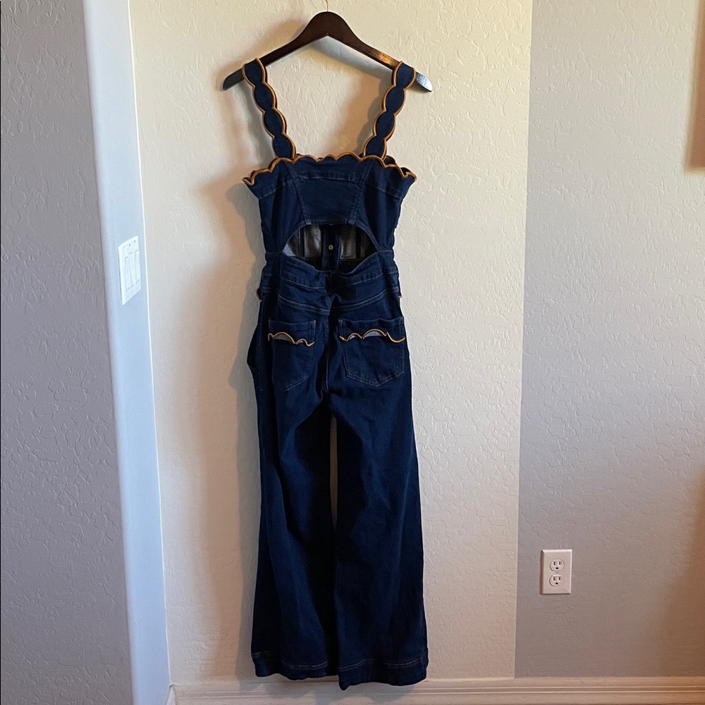 FARM Rio Dark Denim Wavy Trim Jumpsuit - Picture 6 of 7